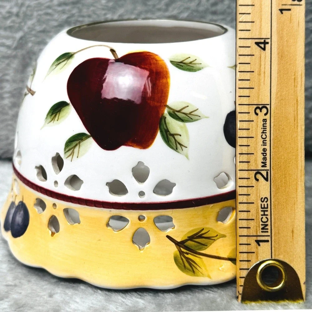 Sonoma Villa Home Interiors Ceramic Candle Jar Topper Shade Fruit‎ Cutout 4in